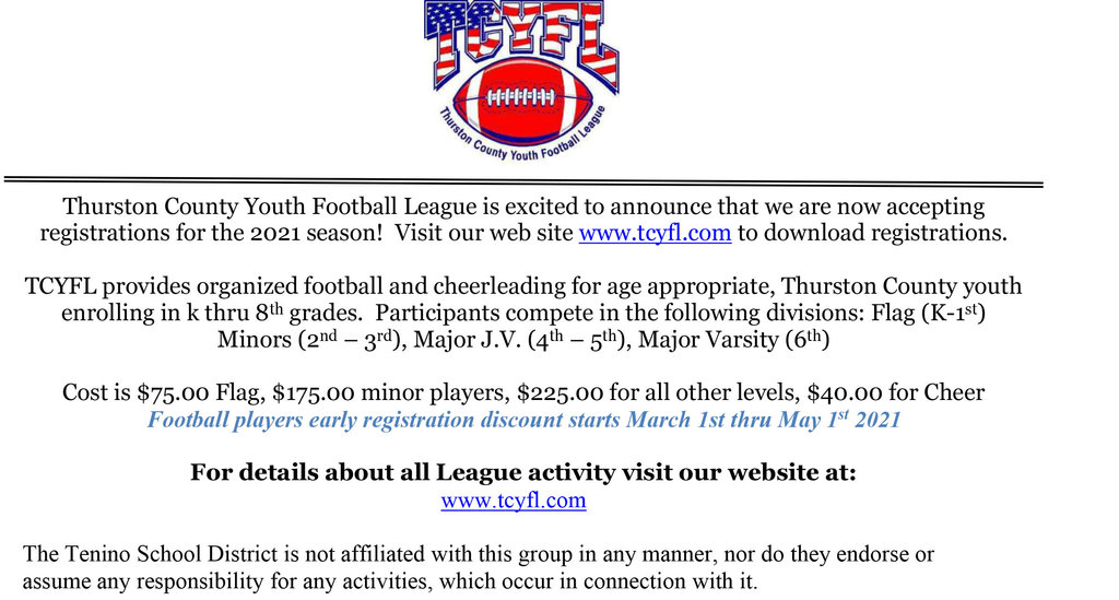 Thurston County Youth Football Pg 1