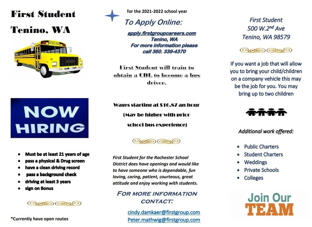 First Student Now Hiring Flyer