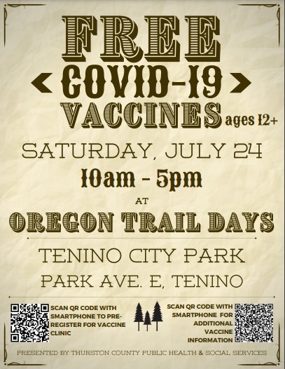 Free COVID-19 Vaccines July 24th 10 a.m. - 5 p.m. at Oregon Trail Days