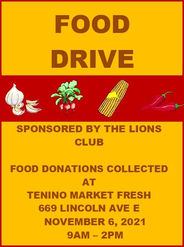 Food Drive flyer - donations collected at Tenino Market Fresh