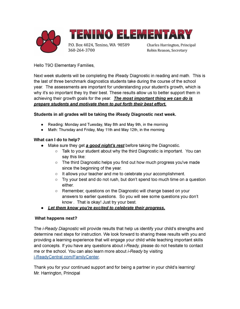 iReady Letter to Parents